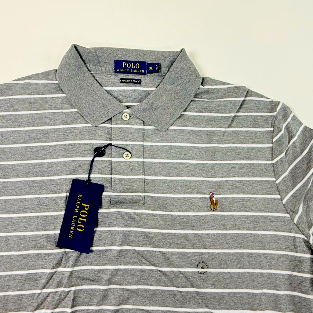 Polo Ralph Lauren 100% Cotton Pima Soft Touch Stripe Polo Shirt Short Sleeve Nwt